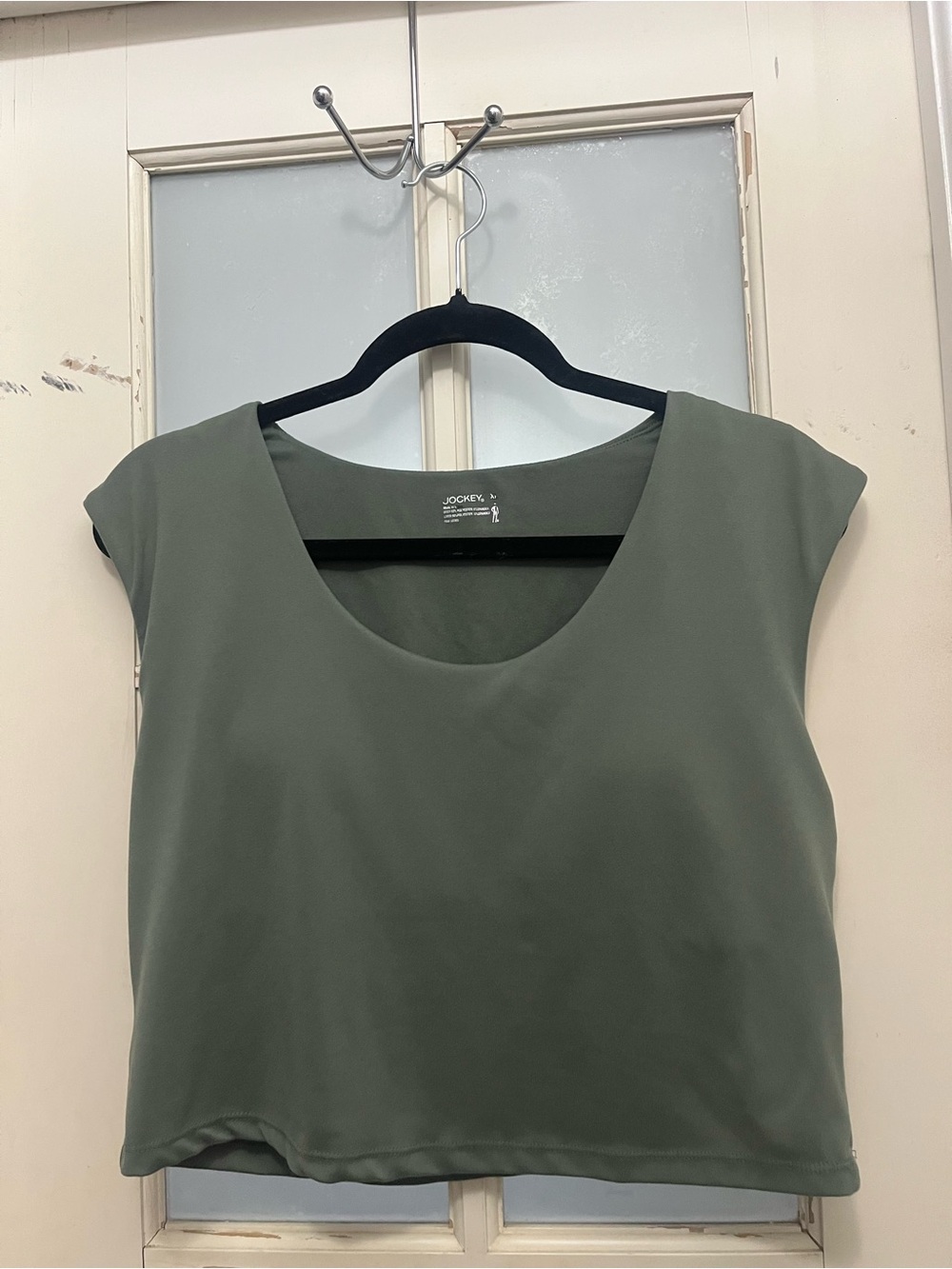Jockey Olive Scoop Neck Cap Sleeve Crop Top